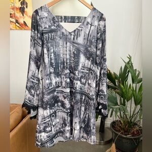Bellissima Painting Print Bell Sleeve Dress